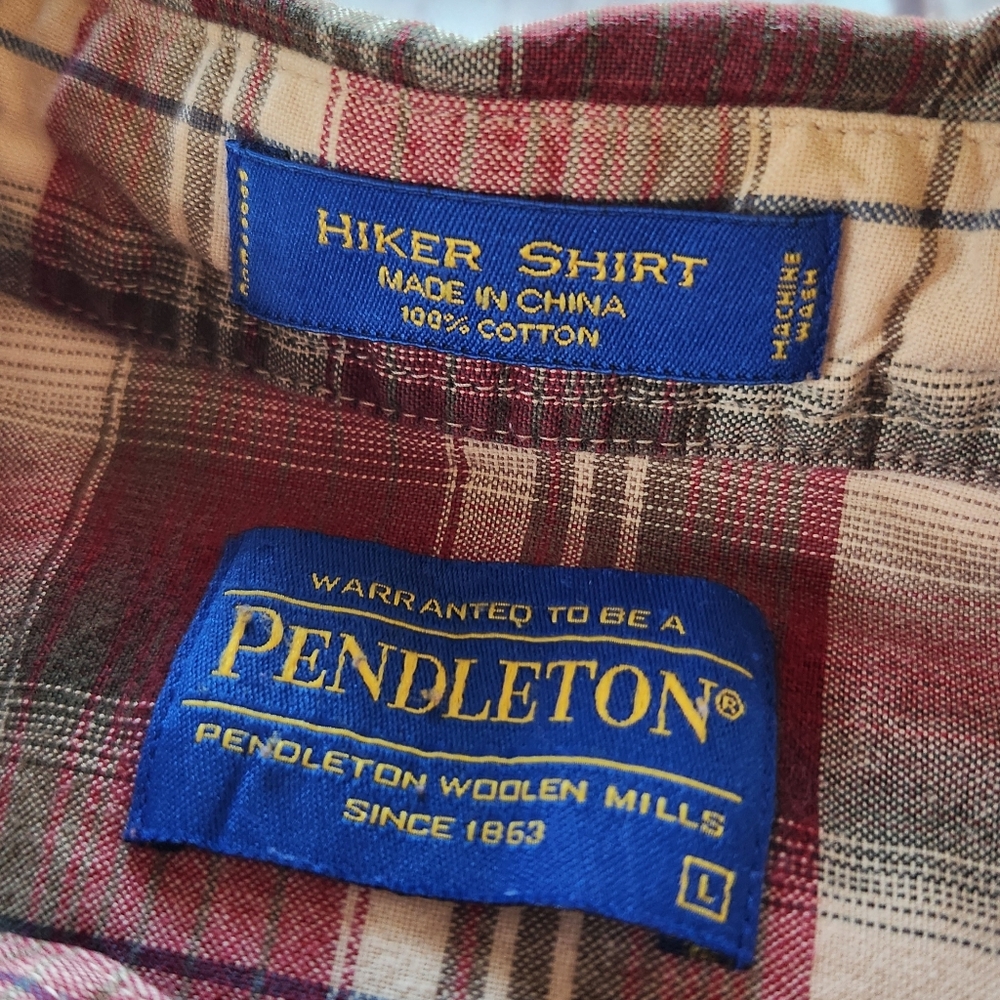 Pendleton "Hiker Shirt" Long Sleeve Plaid Red Green Cream, Men's Size L - Picture 5 of 8